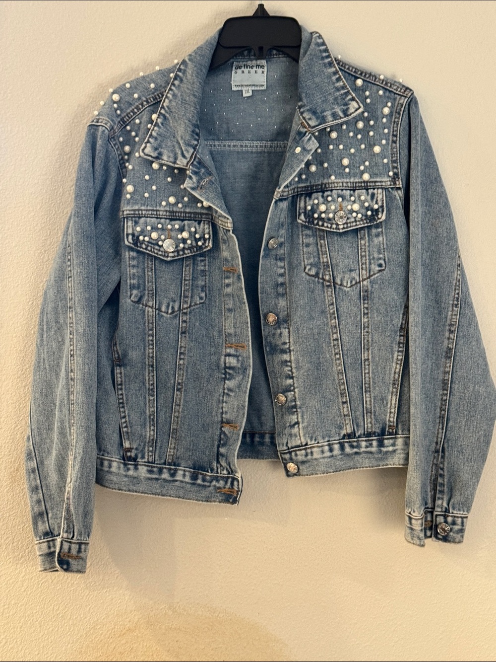 Denim Jacket with Pearl Accents - NWOT